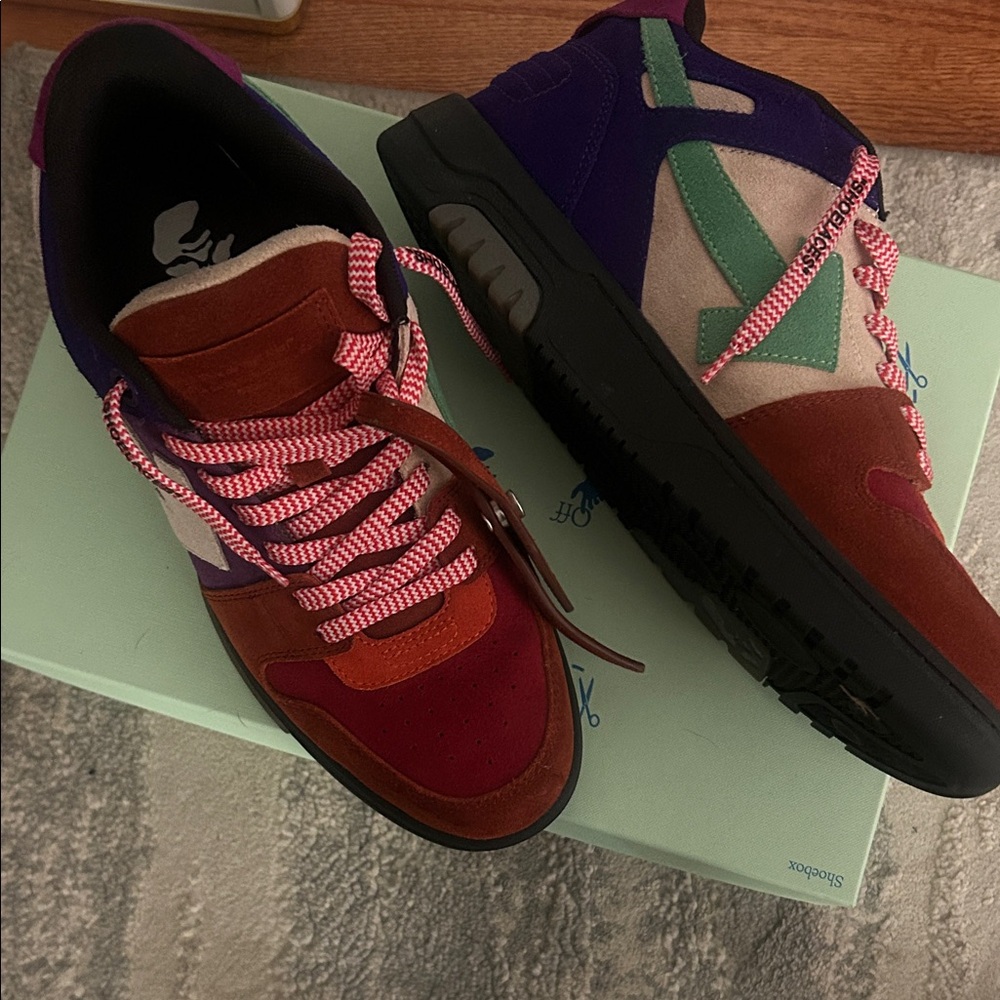 Mens OFF WHITE Colorful Sneakers with Red and Purple Accents size 41 or 8